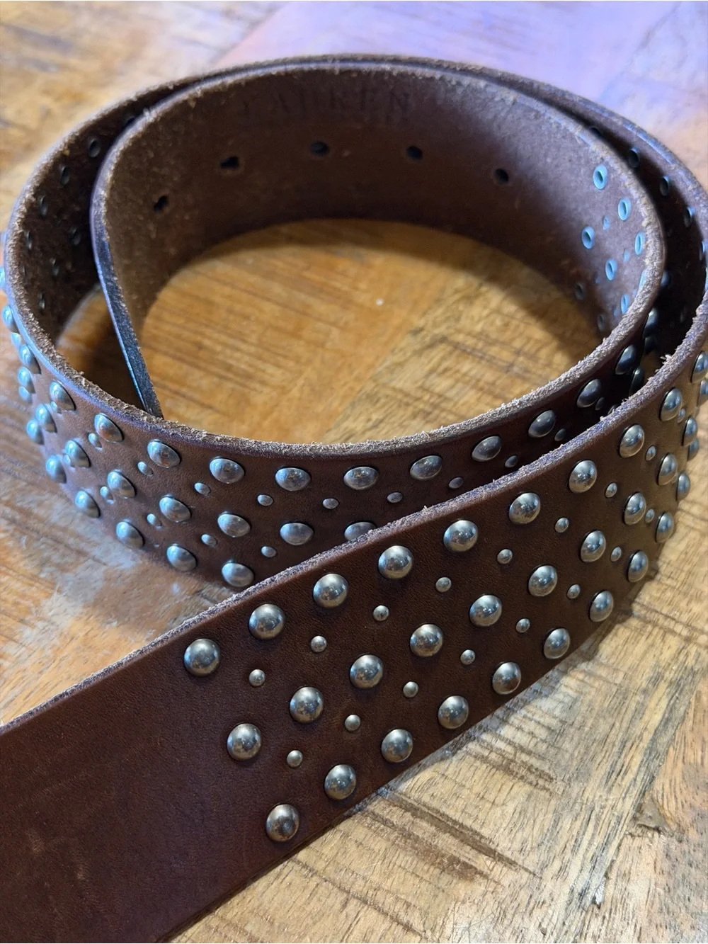 Vtg Lauren Ralph Lauren LRL Y2K Americana Brown Dome Stud Leather Western Belt